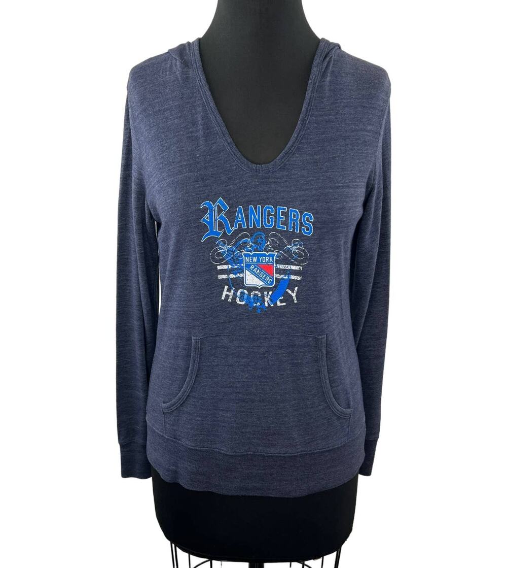 Old Time Hockey Blue Poly Blend New York Rangers Long Sleeve Hoodie Top Size S